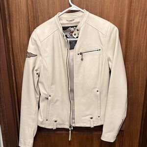 Harley-Davidson Off-White Leather Jacket - Women's Medium Tall